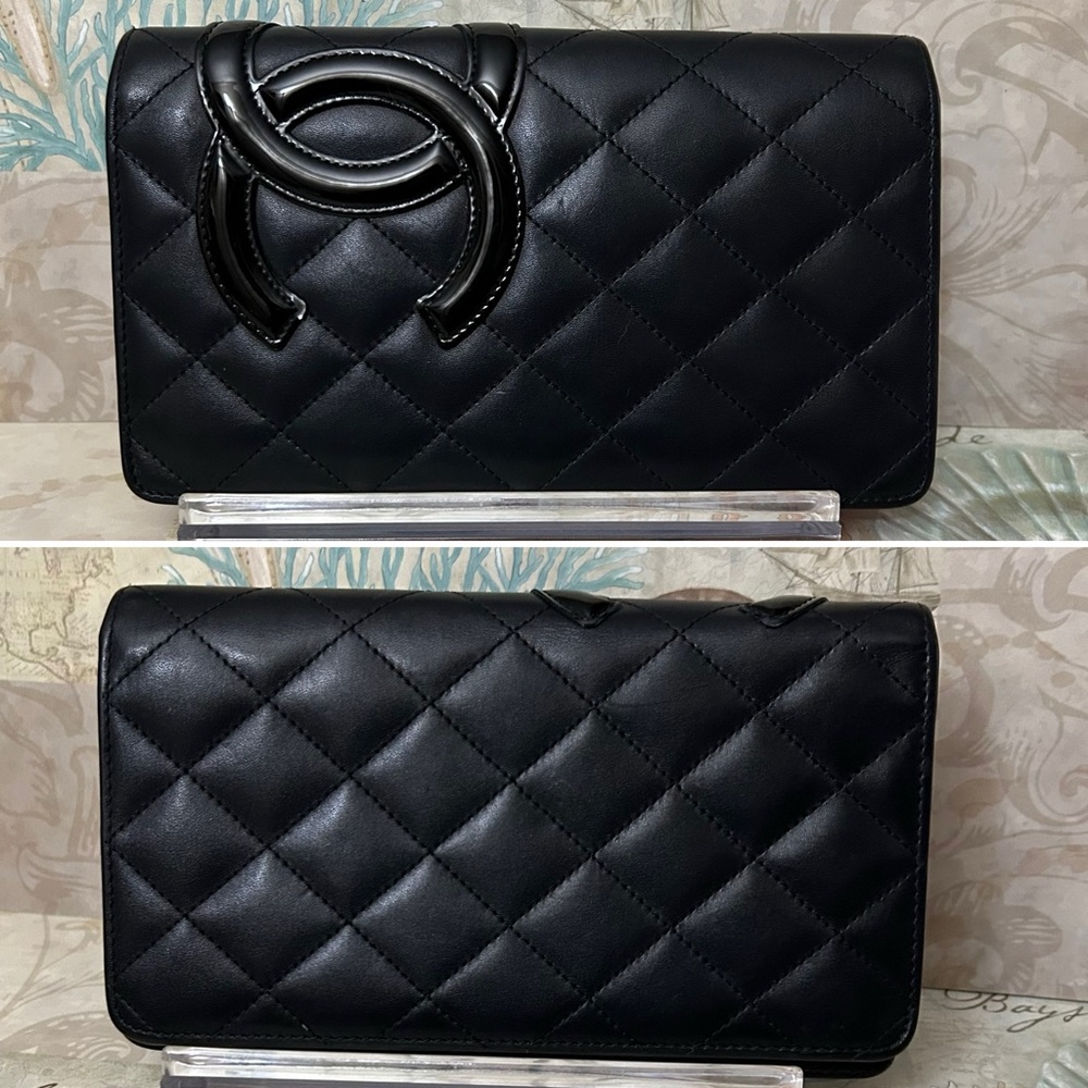 CHANEL Black Quilted Leather Wallet with Raised CC Logo